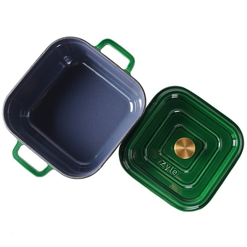 Кастрюля чугунная эмалированная квадратная Zyle ZY15GKI, 26 x 26 см, зеленая, 6 л