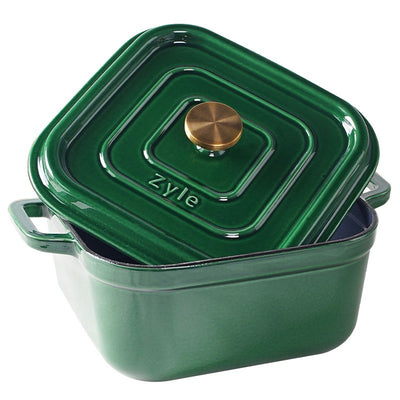 Кастрюля чугунная эмалированная квадратная Zyle ZY15GKI, 26 x 26 см, зеленая, 6 л