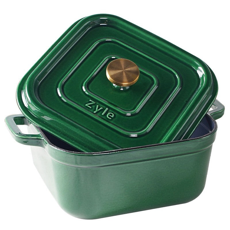 Кастрюля чугунная эмалированная квадратная Zyle ZY15GKI, 26 x 26 см, зеленая, 6 л