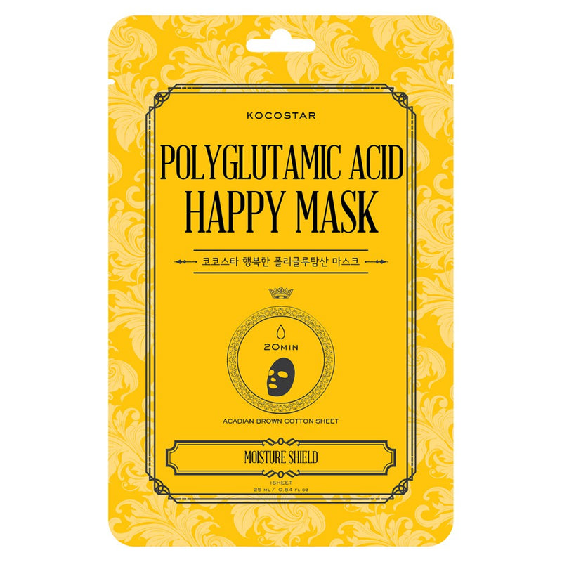KOCOSTAR Polyglutamic Acid Happy Mask увлажняющая маска для лица с полиглутаминовой кислотой, 1 шт. 