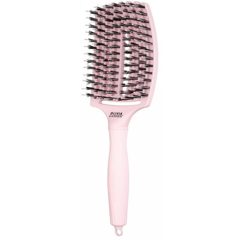 Lenktas šepetys plaukams Olivia Garden Fingerbrush Combo Pastel Pink OG7838, pastelinės rožinės spalvos