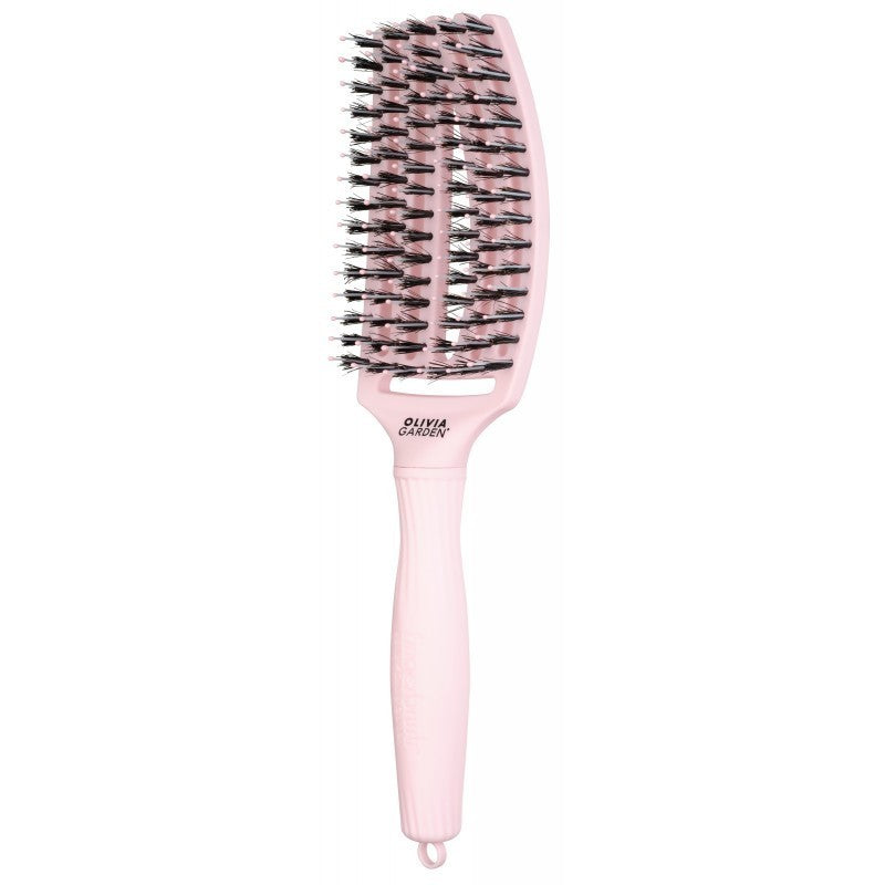 Изогнутая щетка для волос Olivia Garden Fingerbrush Combo Pastel Pink Medium OG7837, пастельно-розовый цвет