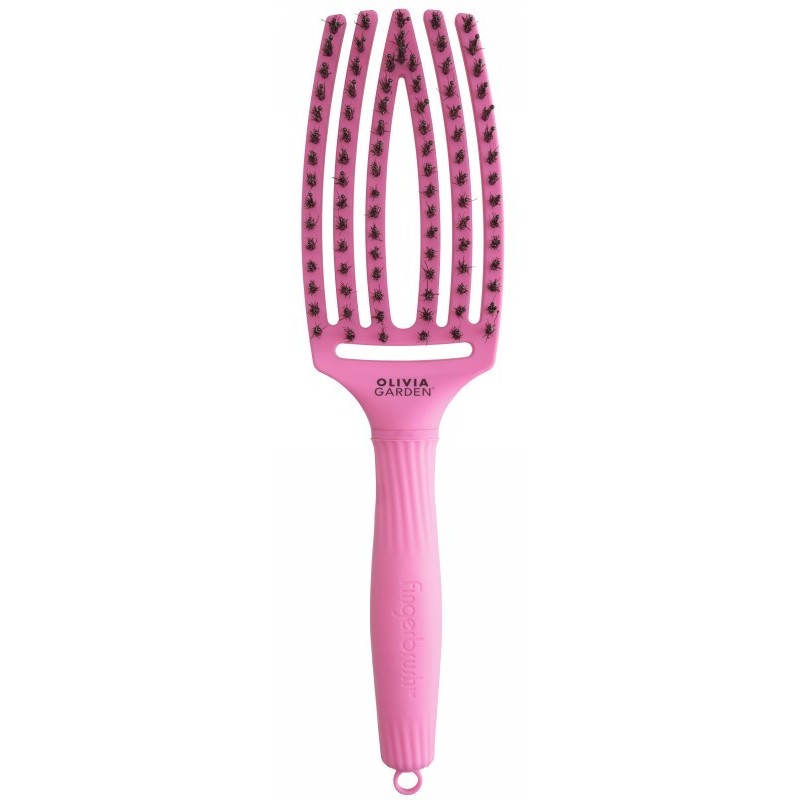 Curved brush for hair Olivia Garden Fingerbrush Combo Think Pink Medium Bubble Pink OG1844, pink color