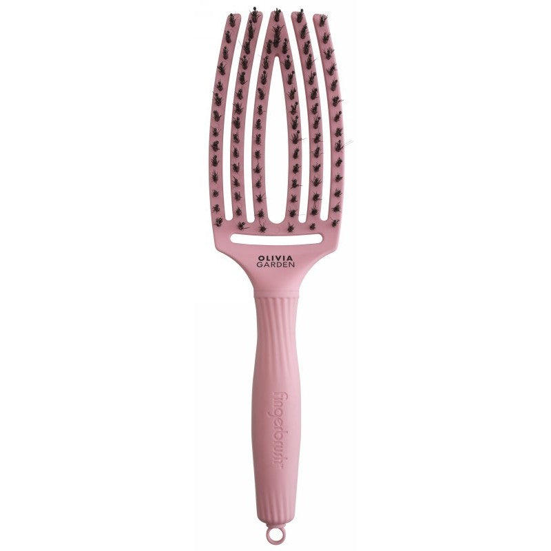 Curved brush for hair Olivia Garden Fingerbrush Combo Think Pink Medium Soft Pink OG1845, pastel pink