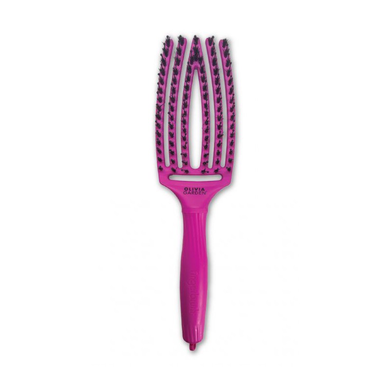 Lenktas šepetys plaukams Olivia Garden Fingerbrush Neon Purple OG01807, skirtas plaukų džiovinimui