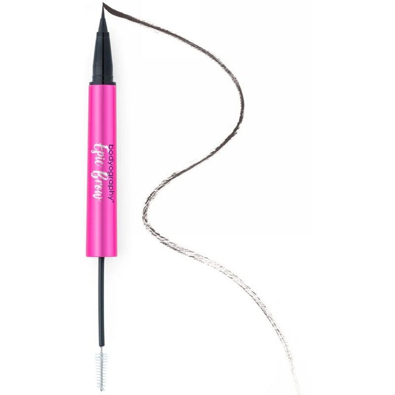 Makiažo priemonė antakiams Bodyography Epic Brow 2 in 1 Clear Brow Gel And Liquid Brow Definer Pen Brown Black BDEB3601, tamsiai ruda spalva