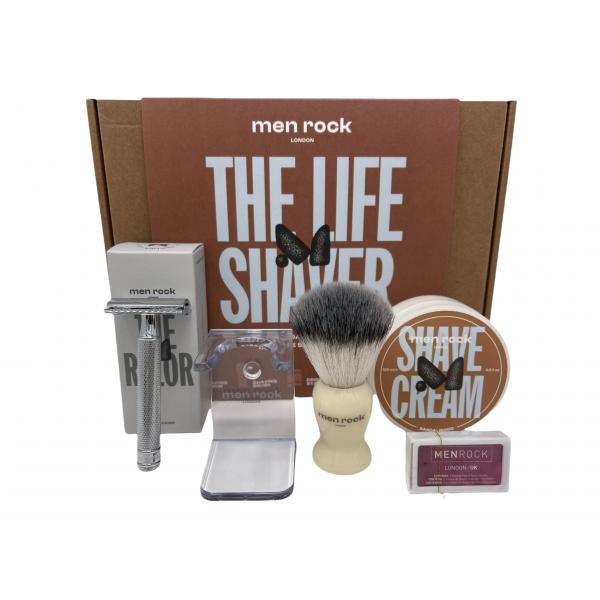 Men Rock Ultimate Shaving Gift Set Sandalwood Skutimosi rinkinys su dviašmeniu skustuvu