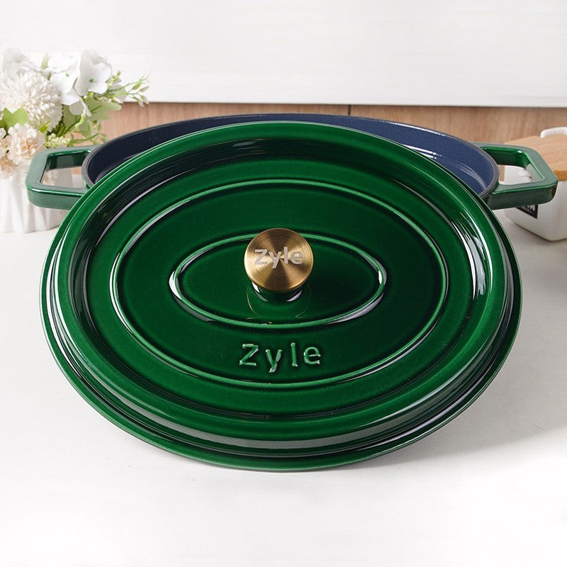 Ovalus emaliuotas ketaus puodas Zyle ZY040GRKI, žalias, 7,8 l