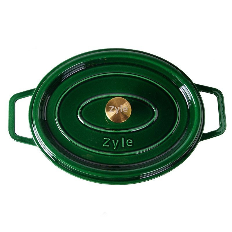 Ovalus emaliuotas ketaus puodas Zyle ZY040GRKI, žalias, 7,8 l