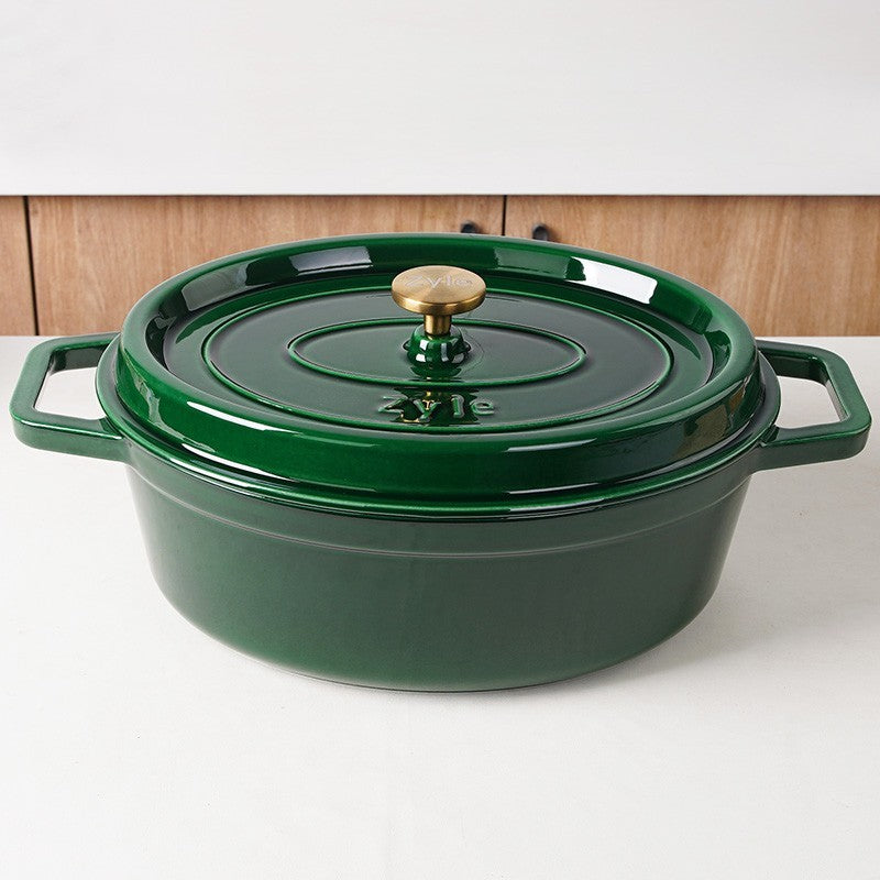 Ovalus emaliuotas ketaus puodas Zyle ZY040GRKI, žalias, 7,8 l