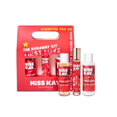 Perfumed body care set Miss Kay The Runaway Set First Love MISS40145, the set includes: shower oil 100 ml, perfumed water 25 ml, body lotion 100 ml