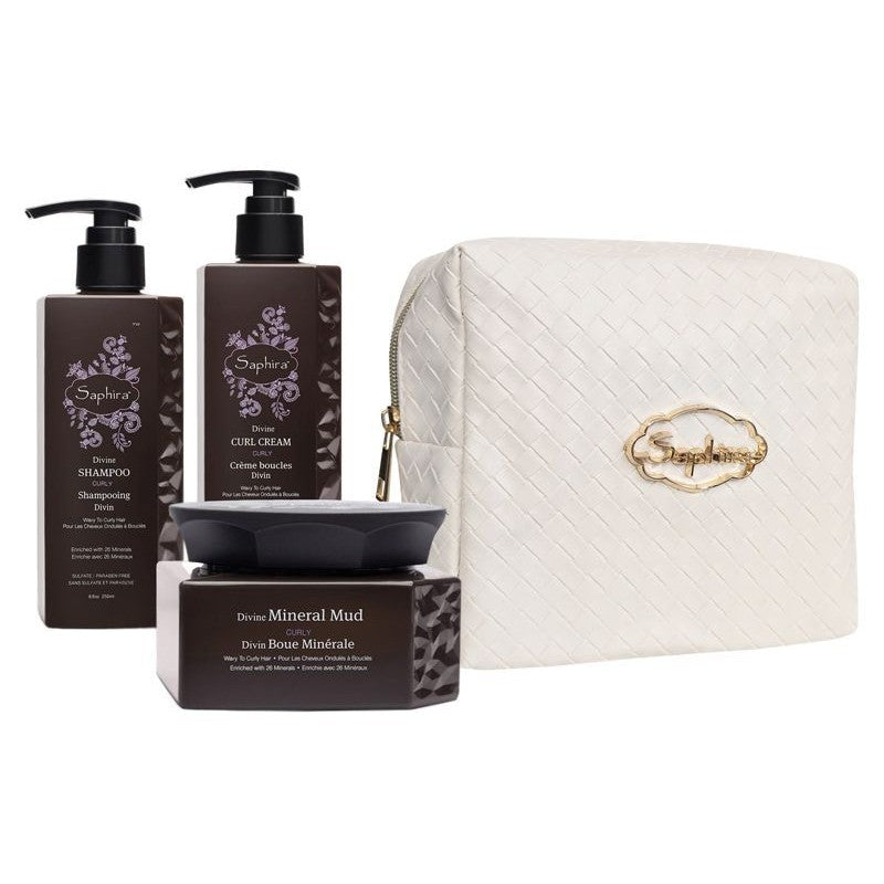 Hair care set Saphira Divine Holiday Kit SAFDIVKIT, the set includes: hair shampoo 250 ml, mineral mud for hair 500 ml, curling cream 250 ml, cosmetic