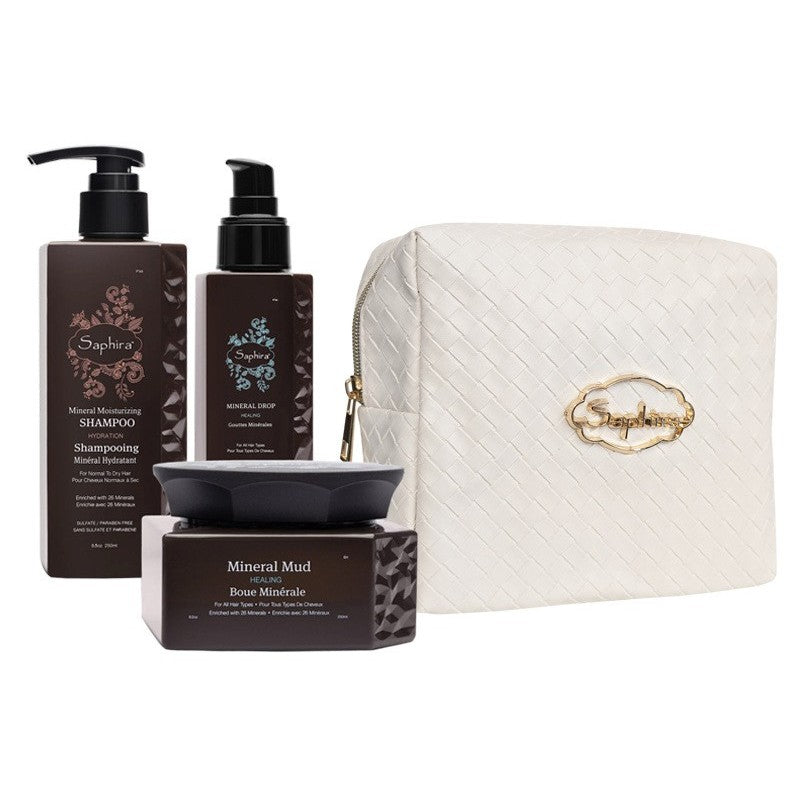 Hair care set Saphira Hydration Holiday Kit SAFHYDKIT, set includes: hair shampoo 250 ml, mineral mud for hair 90 ml, hair oil 90 ml, cosmetic