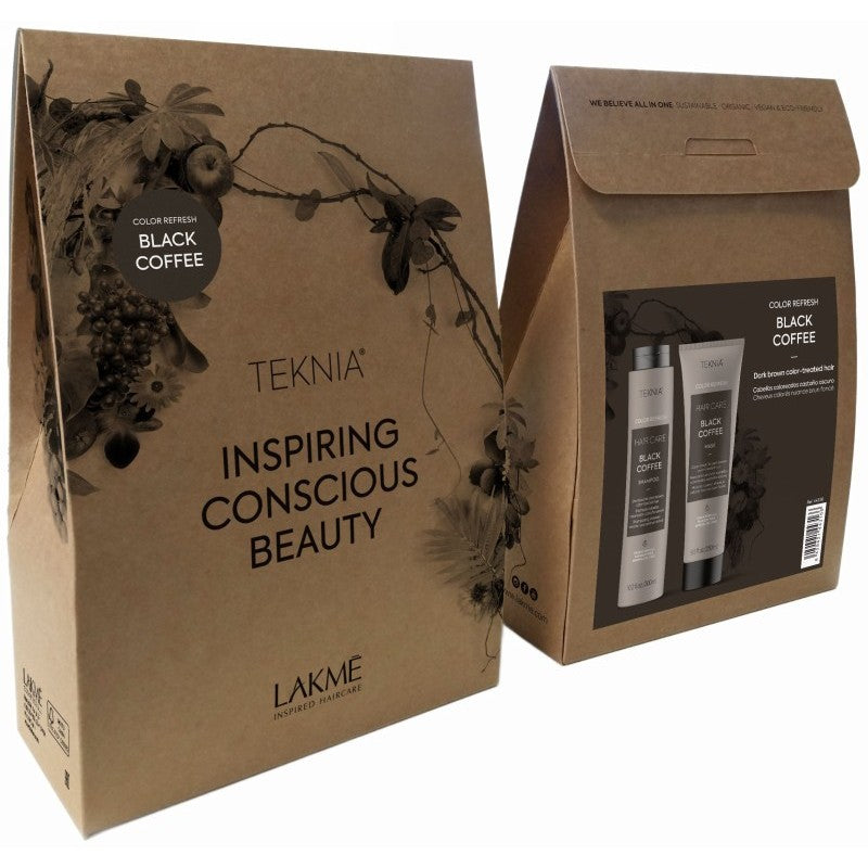 Plaukų priežiūros priemonių rinkinys tamsiai rudiems plaukams Lakme Teknia Color Refresh Black Coffee Retail Pack LAK44316, rinkinį sudaro: šampūnas plaukams, kaukė plaukams