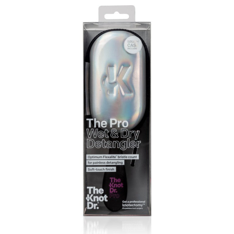 Hair brush with silver holographic case The Knot Dr. Pro Fuchsia KDP106, pink