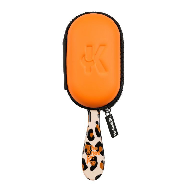 Šepetys plaukams The Knot Dr. Leopard Printed With Orange Case Paddle Brush KDPD102, oranžiniai šereliai, su šepečio dėklu