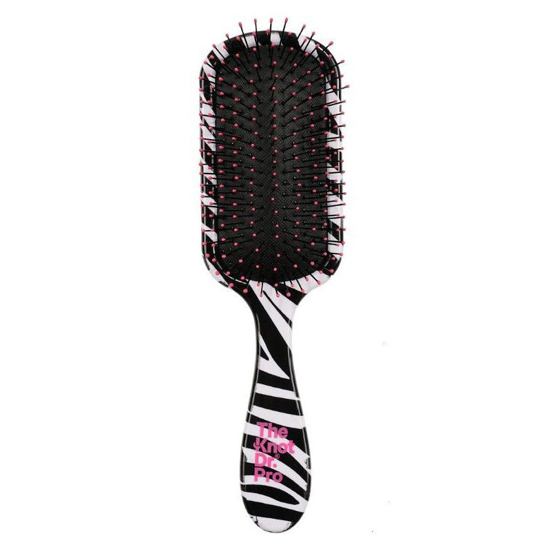 Šepetys plaukams The Knot Dr. Zebra Printed With Pink Case Paddle Brush KDPD101, rožiniai šereliai, su šepečio dėklu