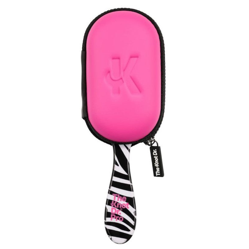 Šepetys plaukams The Knot Dr. Zebra Printed With Pink Case Paddle Brush KDPD101, rožiniai šereliai, su šepečio dėklu