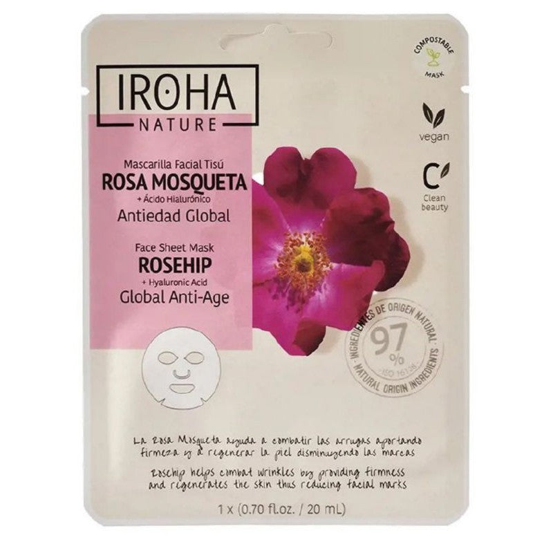 Firming face mask Iroha Anti-Age Face Sheet Mask With Rosehip &amp; Hyaluronic Acid MTIN33