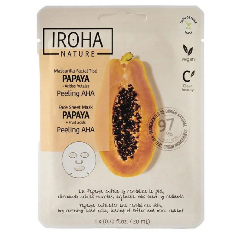 Valomoji veido kaukė Iroha Nature Peeling AHA Face Sheet Mask With Papaya & Fruits Acids MTIN34