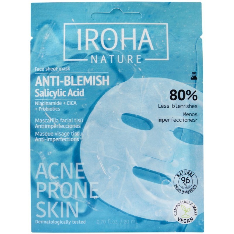 Veido kaukė Iroha Nature Salicylic Acid Face Sheet Mask MTIN35, su salicilo rūgštimi, 25 ml