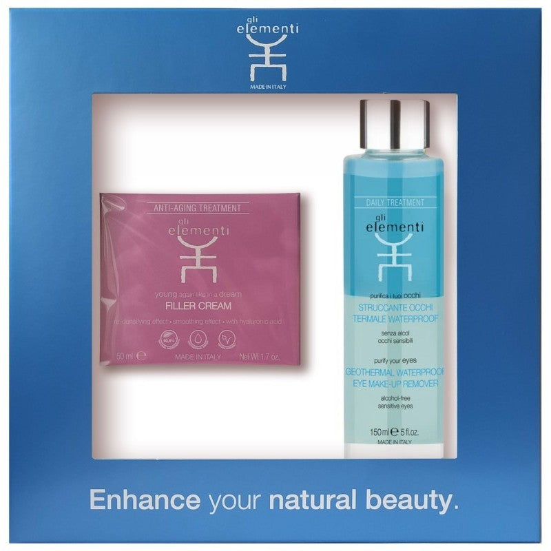 Facial skin care set Gli Elementi Cleanse &amp; Plump GLI09995, set includes: smoothing face cream 50 ml, eye make-up remover 150 ml