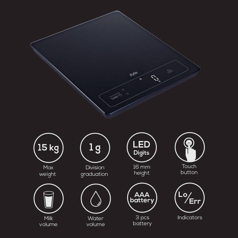 Kitchen scale Zyle, ZY983SC, weighing up to 15 kg, black