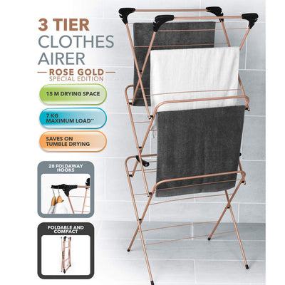 Beldray LA0531619ROSEFEU7 3-Tier Clothes Airer - Rose Gold