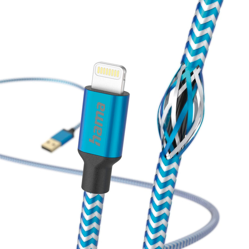 Hama 00201553 Reflective Charging Cable, USB-A - Lightning 1.5m Nylon blue