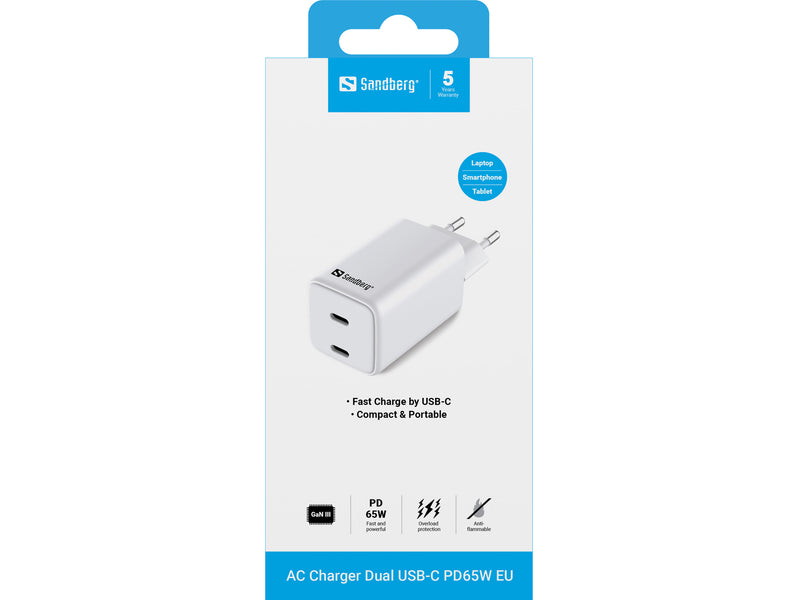 Sandberg 441-56 AC Charger Dual USB-C PD65W EU