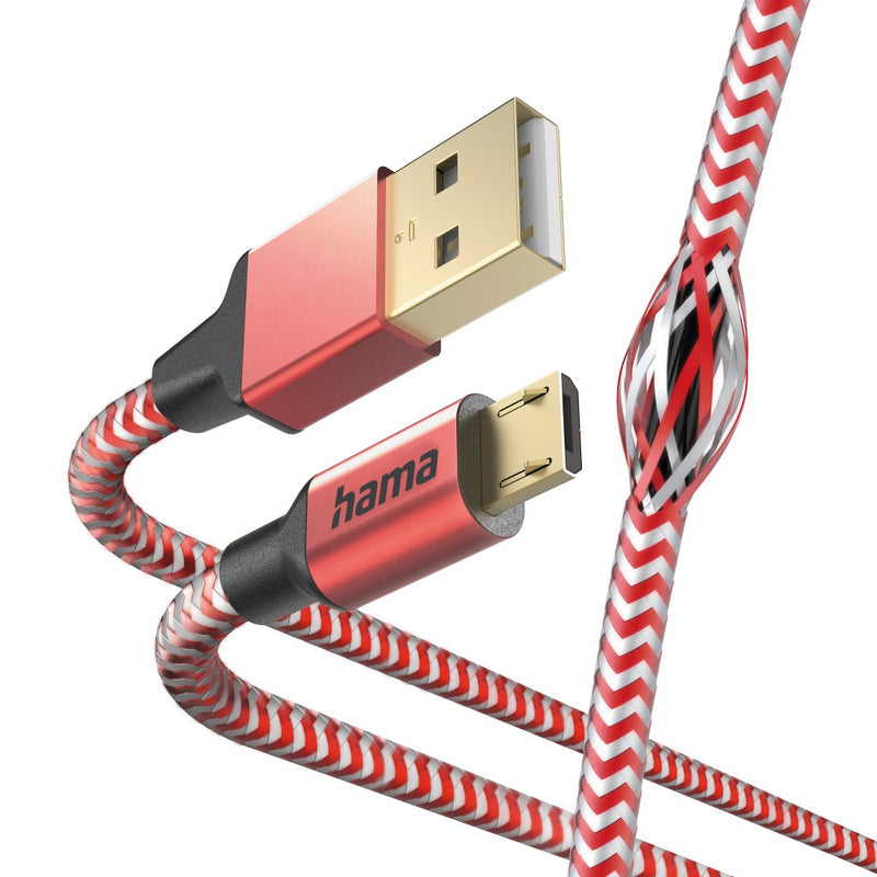 Hama 00201556 Reflective Charging Cable, USB-A - Micro-USB 1.5m Nylon red