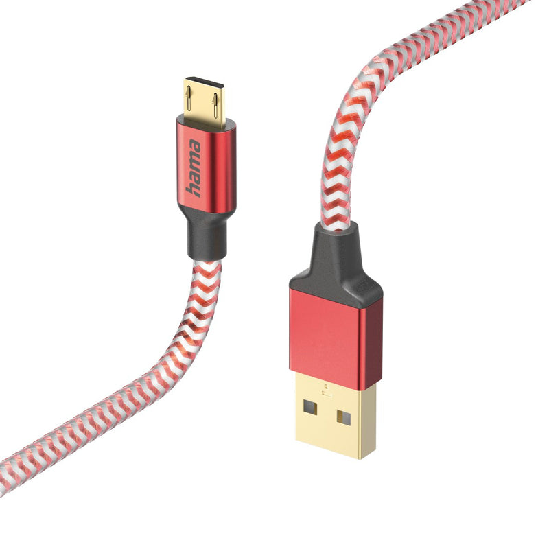 Hama 00201556 Reflective Charging Cable, USB-A - Micro-USB 1.5m Nylon red