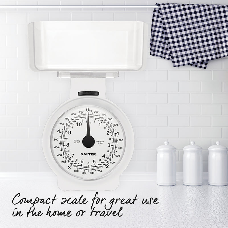 Salter 112 WHFEU12 Compact Mechanical Kitchen Scales, 3kg Capacity white