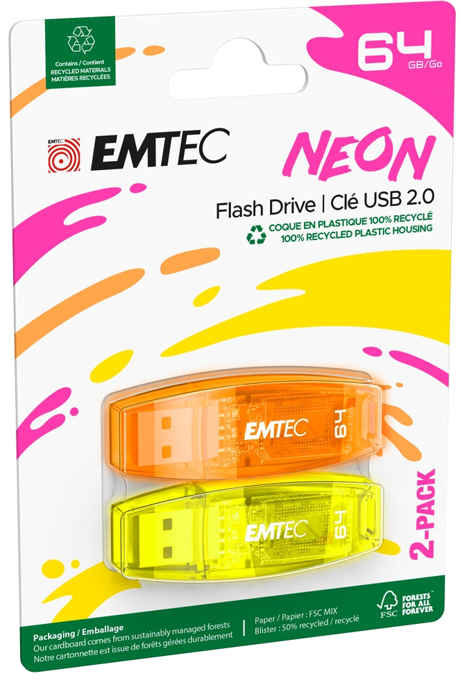 Emtec USB2.0 C410 64GB Neon 2 pcs