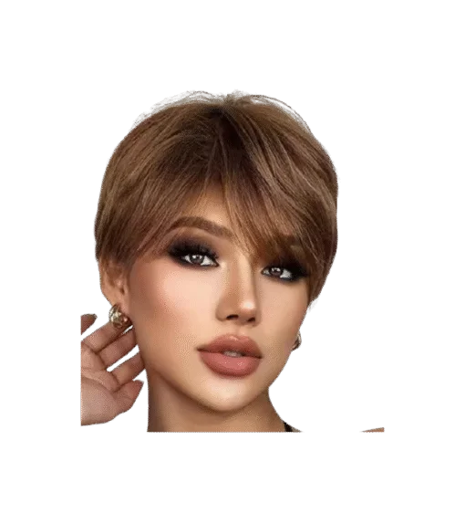 Trumpas rudų plaukų sintetinis perukas „Pixie“ su šoniniais kirpčiukais