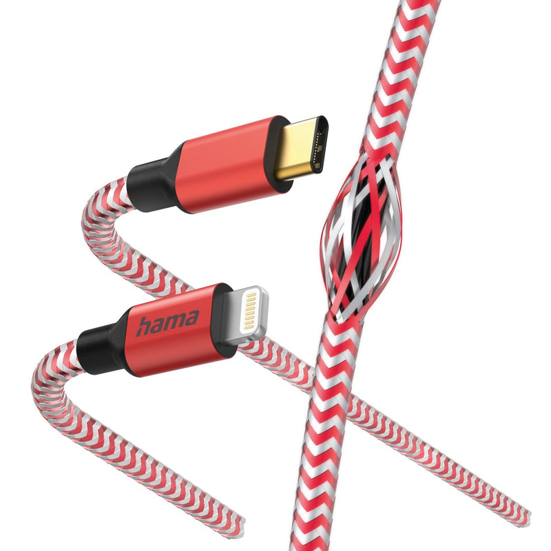 Hama 00201562 Reflective Charging Cable, USB-C - Lightning 1.5m Nylon red