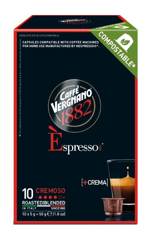 Coffee capsules Vergnano Espresso Cremoso, degradable capsules