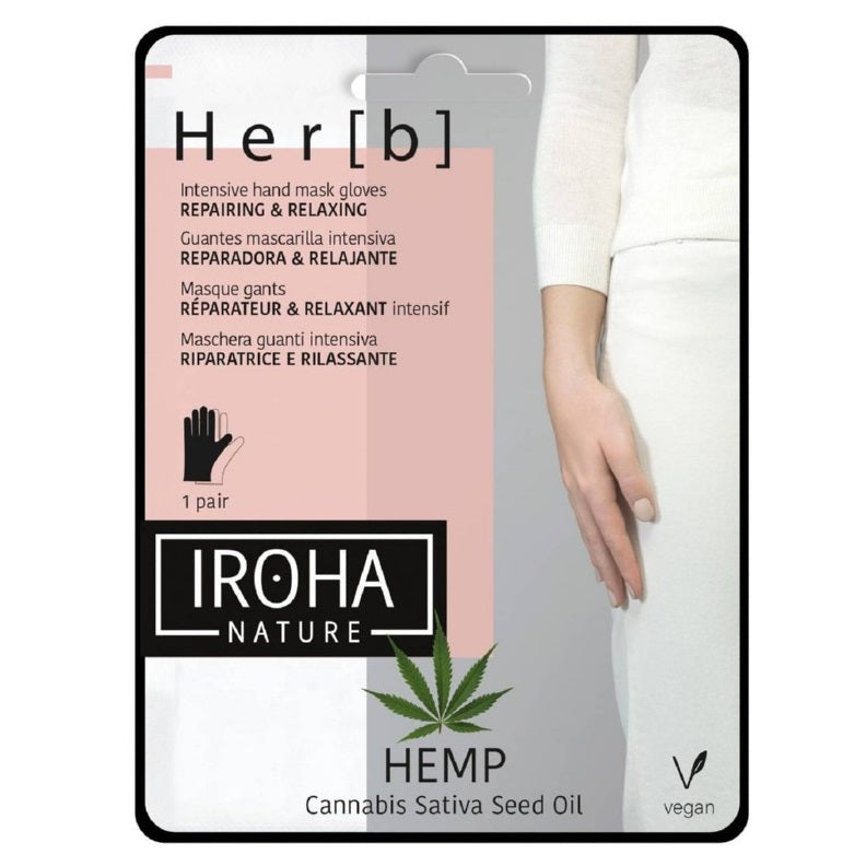 Iroha Hand Mask Gloves Cannabis Seed Oil, с маслом семян конопли, 1 пара, 2 x 8 г