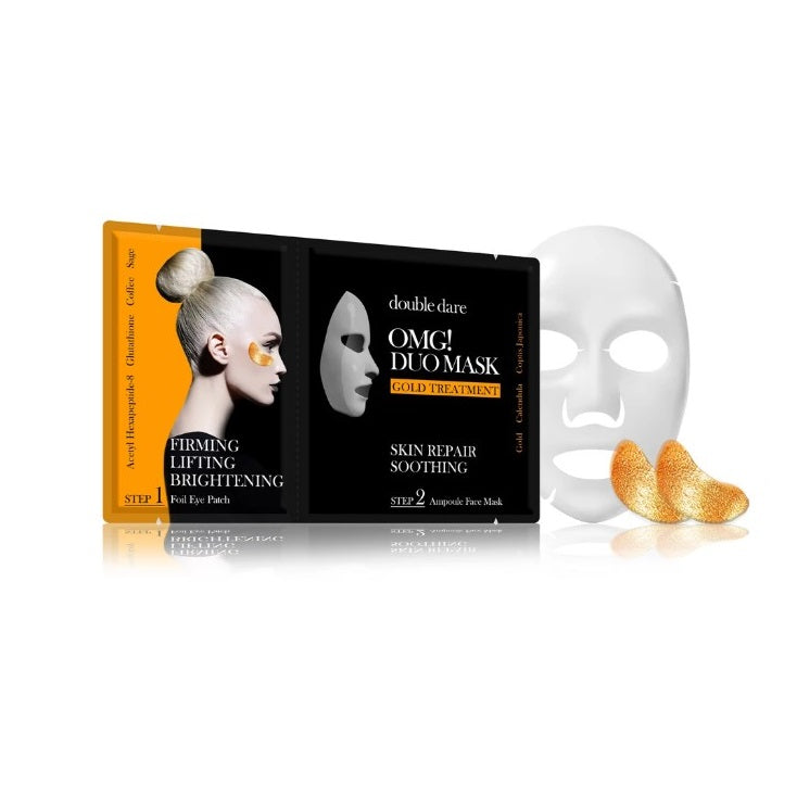Набор для ухода за лицом OMG! Duo Mask - Gold Therapy, в комплект входят: подушечки для глаз и маска для лица