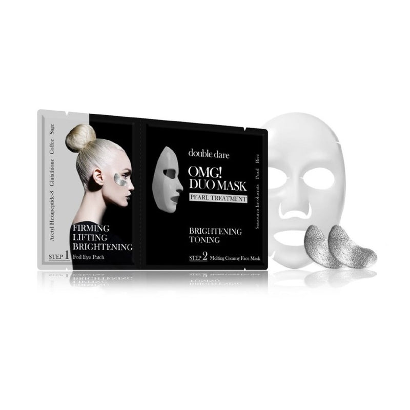 Veido priežiūros priemonių rinkinys OMG! Duo Mask - Pearl Theraphy, rinkinį sudaro: paakių pagalvėlės ir veido kaukė