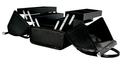 Lagaminas makiažo priemonėms Osom Professional Leather Soft Sided Cosmetic Case OSOMKSC080BL, kosmetologams, juodos spalvos