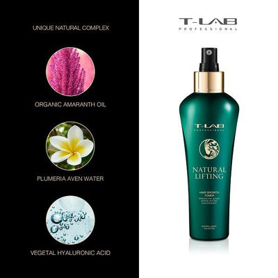 T-LAB Professional Natural Lifting Hair Growth Toner Skatinantis plaukų augimą tonikas 150ml +dovana prabangus namų kvapas su lazdelėmis