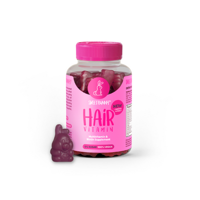 SweetBunny Hair Vitamins - Vitaminai plaukams aviečių ir mėlynių skonio 60 vnt (1 mėnesiui)