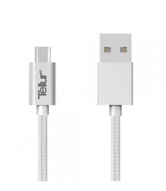 Кабель для передачи данных Tellur, USB — Micro USB, нейлоновая оплетка, 1 м, серебристый