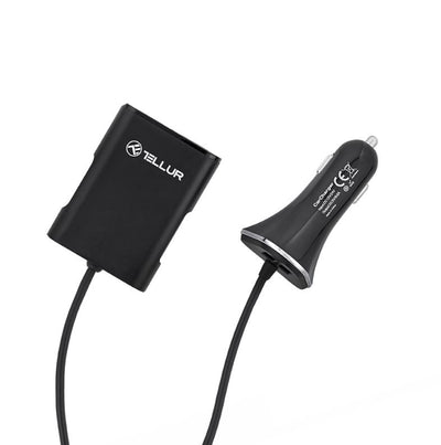 Автомобильное зарядное устройство Tellur с удлинителем, 4*USB, 9,6А, 1,8м чёрное