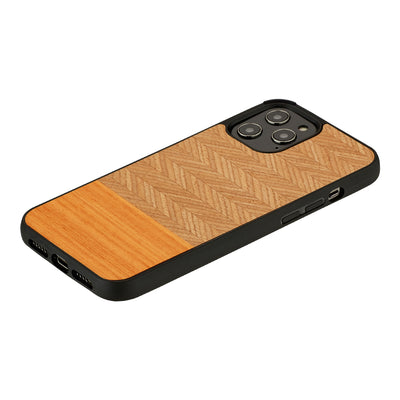 Чехол MAN&amp;WOOD для iPhone 12 Pro Max с узором «елочка» оранжевый черный