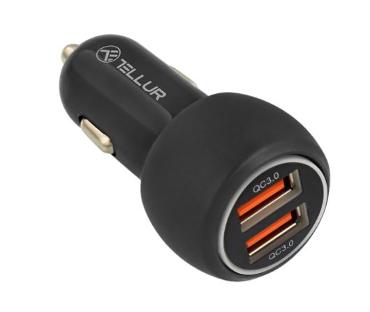 Tellur Dual USB Car Charger With QC 3.0, 6A black