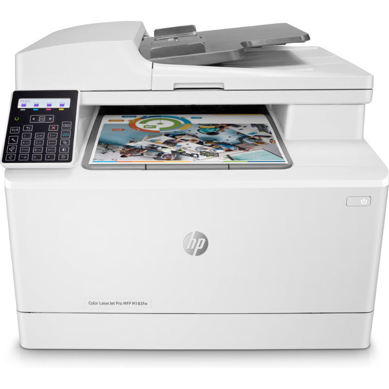 Принтер HP Color LaserJet Pro M183fw AIO «все в одном» — цветной лазерный принтер формата A4, печать/копирование/сканирование/факс, устройство автоматической подачи документов, локальная сеть, Wi-Fi, 16 страниц в минуту, 150–1500 страниц в месяц