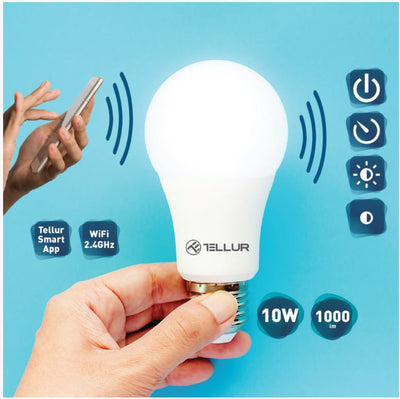 Умная лампа Tellur WiFi E27, 10 Вт, белый/теплый, диммер