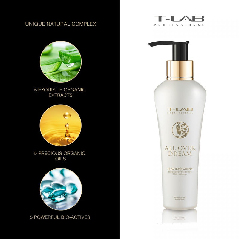T-LAB Professional All Over Dream 15 Actions Cream Hair cream with 15 action possibilities 150 ml + a gift of luxurious home fragrance with sticks
